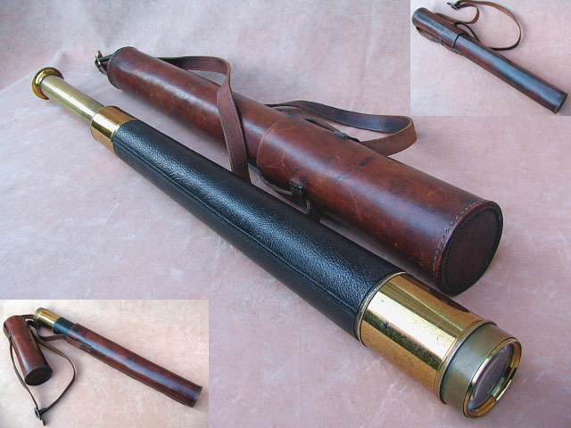 19th century ships general observation telescope with leather case